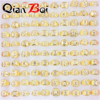 QianBei 10PCS Zlata Barva Obroča Za Ženske Človek Bele Cirkon Obletnico Klasičnih Fine Nakit Darila