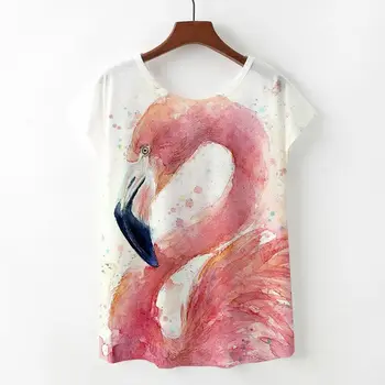 Raisevern Novo Kawaii Flamingo majica Ženska Poletje Srčkan Flamingo Samorog Jelena Natisni T-Shirt Femme Camisetas Mujer Padec Ladijskega prometa