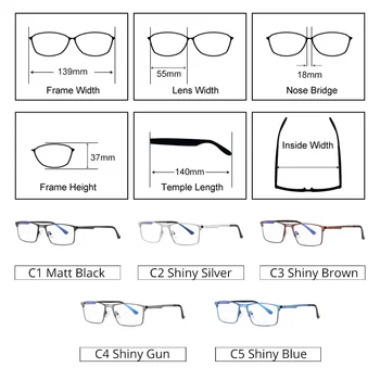 Ralferty Moški Računalnik Očala Modre Svetlobe Blokiranje Očal Okvir Moških Kratkovidnost Okviri Kovinski Pravokotnik Točk 2020