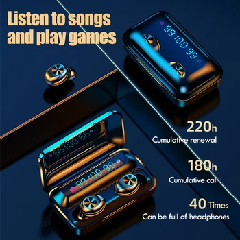Res Brezžične Bluetooth Slušalke Športne slušalke Stereo Nepremočljiva Brezžične Slušalke Mini Čepkov z mic 2200mAh polnjenje primeru