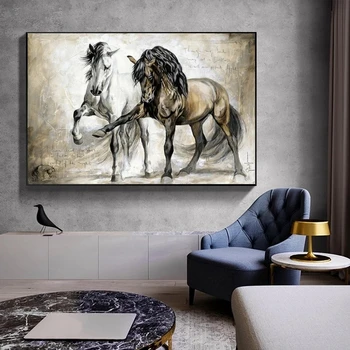Retro Konj Platno Slikarstvo Povzetek Živali Plakatov in Fotografij Skandinavskih Stenskih slikah, Cuadros Doma Dekoracijo Soba Dekor