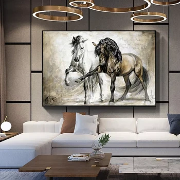Retro Konj Platno Slikarstvo Povzetek Živali Plakatov in Fotografij Skandinavskih Stenskih slikah, Cuadros Doma Dekoracijo Soba Dekor