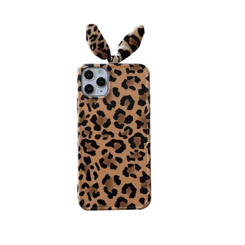 Retro zajček ušesa Leopard dekleta ženska moda Primeru Telefon Za iPhone 12 11 Pro Max X XR XS 7 8 Plus 12 mini 7Plus primeru Srčkan pokrov