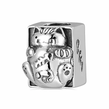 Risanka polje mačka kroglice 925 Sterling Srebro čarobne gumbe za Nakit, Kar ustreza Originalni Evropi Zapestnice Oblikovalec Čare