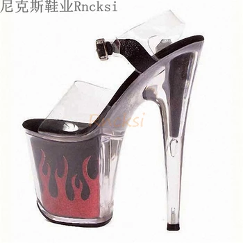 Rncksi seksi, vroče 20 cm sandali nepremočljiva platformo s plamenom uspešnosti oblačila ujemanje čevlji ples žensk poletni čevlji