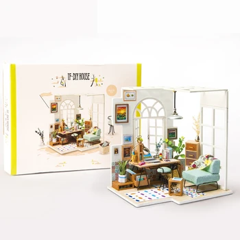 Robotime DIY Miniaturni Lutka Hiše, Pohištvo, Igrače za Otroke Lesa Lutke Lutka Pribor Dekle Darila SOHO Čas DGM01