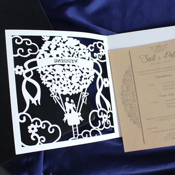 Romantični balon laser poročno vabilo kartice votlih zložljiva belo poročno knjigo