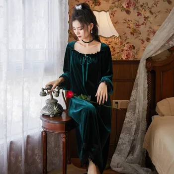 Roseheart Zimske Ženske Mode Zelena Modra Seksi Sleepwear Nightdress Čipke More Nightgown Sleepwear Luksuzni Pleuche Homewear