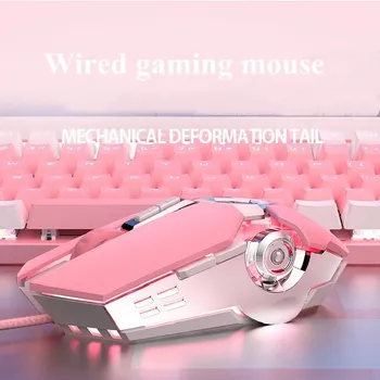 Roza Gaming Miška Z Žično Dekle Srčkan Mehanske Makro Izklopite Tihi Urad Laptop Mouse Računalniška Miška Ergonomske