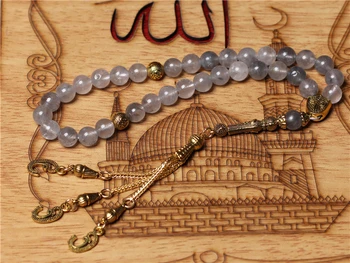 Ročno izdelana naravna srebrna barva kristalov beaded muslimanska molitev kroglice islamske tasbih