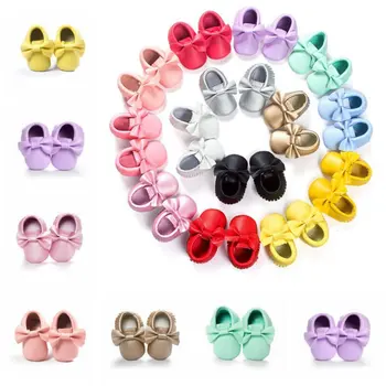 Ročno Mehko Dno, Moda Rese Baby Moccasin Novorojenih Dojenčkov Čevlji 18-barve PU usnje Prewalkers Čevlji