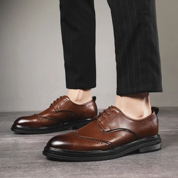 Ročno Mikrovlaken Usnja Moške Oxfords Čipke-Up 2019 Vklesan Poslovnih Moških Formalno Čevlji, Moški Čevlji Obleko