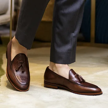 Ročno Moške Loafer Čevlji Pravega Usnja italijanski moški obleko čevlje reto ročno izdelani krtačo za barve