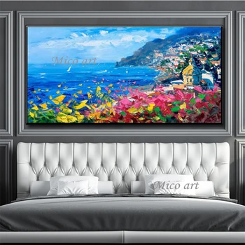 Ročno sestavljen oljna slika, lepo modro nebo in sredozemlja krajinskega slikarstva na platnu dnevna soba