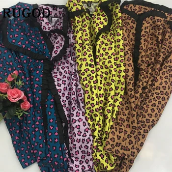 RUGOD Moda Globoko V-Neck ženske Majice Priložnostne Leopard, Tiskanje Dolg rokav Lady Urad Bluze vrhovi eleganten stranka bluzo femme