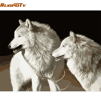 RUOPOTY Okvir White Wolf DIY Barvanje S Številko Sodobne Handpainted Oljna slika, Akril Barva Za Številke Za Dom Dekor 40x50cm