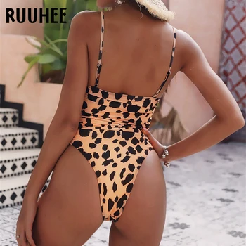 RUUHEE En Kos Kopalke Leopard 2019 Kopalke Seksi Žensk Oblazinjeni Obleka, kopalke Ženski Bikiniji Poletje Plažo Monokini