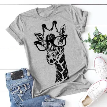 S-5XL 2020 novo Poletje žirafa tisk majice za ženske risanka priložnostne t-shirt gospe kratek rokav vrhovi tees majica ženska oblačila