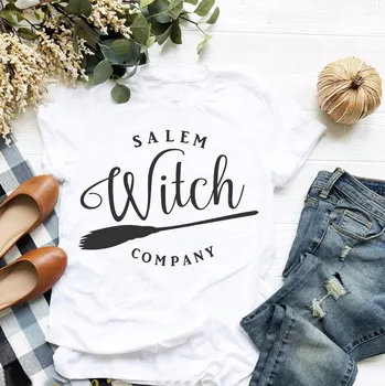 Salem Witch Podjetje Majica zahvalni Halloween party style ženske modni slogan, ki Plujejo pod metlo harajuku t-shirt grafični tees vrh