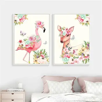Samorog Flamingo Jelena Umetniško Platno Živali Plakat Vrtec Stensko Slikarstvo Tiskanja Nordijska Dekoracijo Sliko Moderna Dnevna Soba Dekor
