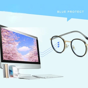 Seemfly TR Anti Modra Svetloba Očala v Modi Okrogle Očala Okvir Ženske Moški Računalnik Očala Ravno Ogledalo Očala