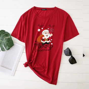 Seeyoushy Vesel Božič Santa Claus Tiskanja Ženske majice Harajuku Vrh Femme Majice za Ženske Priložnostne O Vratu Plus Velikost Oblačila