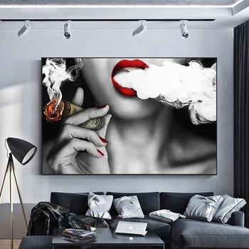 Seksi Dekleta Kajenje Steno Umetnosti Plakatov in Fotografij Rdeče Ustnice Dekleta Platno Slike na Steni Slike za dnevno Sobo Cuadros
