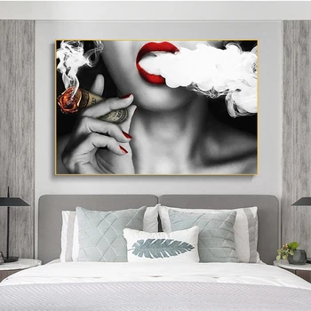 Seksi Dekleta Kajenje Steno Umetnosti Plakatov in Fotografij Rdeče Ustnice Dekleta Platno Slike na Steni Slike za dnevno Sobo Cuadros