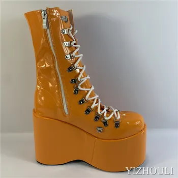 Seksi klini, 12,5 cm stopnji uspešnosti slog busker slog multi-barvne gleženj škornji po meri, model fazi pole dancing čevlji