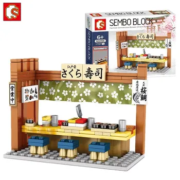 SEMBO City Shop gradniki za Otroke Juguetes Sakura Takoyaki Suši Mini Trgovina Japonski Ulica Ustvarjalca Opeke Dekle Fantje Igrače