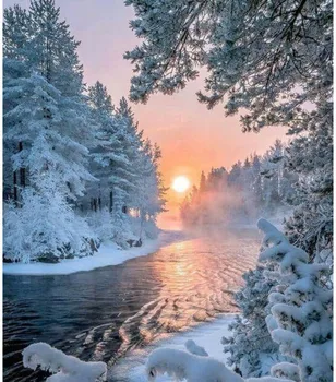 Sensfun Winter Wonderland Fotografija Ozadje Za Foto Studio Sneg, sončni Zahod, Gozd Reka Okolij Za Foto Studio 7x5FT