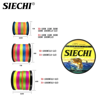 SIECHI 300M 1000M 500M 8 Pramenov 4 Sklope 12-83LB PE Pleteni Ribolov Wire Multifilament Super Močan, Ribolov Line Japonska Multico