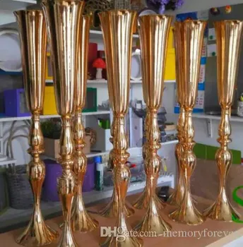 Sijoče Zlato Poroko Vaze 88 cm Visok Tabela Centerpiece Kovine, Zlato, Srebro, Beli Cvet, Trobento za Poročno Dekoracijo Doma