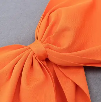 Simly Tara 2020 Zimske Ženske Oranžna Povoj Stranka Obleko Modni Ženski Eno Pleče Dolgo Sleeve Lok Bodycon Obleke Vestidos