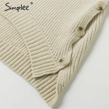 Simplee Turtleneck pleteni pulover ženske puloverju Long sleeve solid prevelik pulover Gumb lady pulover skakalec potegnite femme