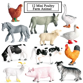 Simulacija Perutnine Živali Prašičev Krava Kokoš 12PCS/Set Majhne Velikosti PVC Model Miniature Kmetija Petelin Gos figuric-Igrač Za Otroke Darilo
