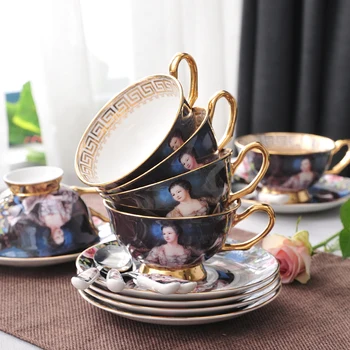 Skodelico kave nastavite Evropsko razkošje retro keramike tea cup nastavite lepoto Lady Bone China porcelana Britanski Teatime Popoldne Skodelice Kave