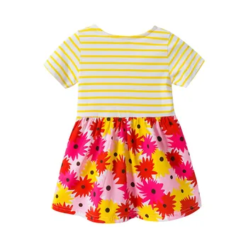 Skoki metrov dojencek dekliška oblačila, obleke, bombaž cvetje trak otroci oblačila natisnjeni poletje kratek rokav otrok obleke dekle