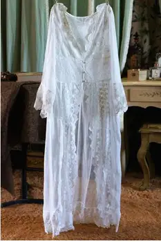Sleepwear Seksi Dolgo More Bele Čipke Letnik Princesa Obleko Srednjeveški Nightgown Evropskem slogu Palace Haljo Lepa Vestidos