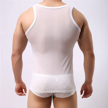 Slim Moških Spodnja Mišice Telovnik Quick Dry Pregleden Najlon Poletne Majice Očesa Moških Spodnja Brez Rokavov Sleepwear Spodnje Perilo
