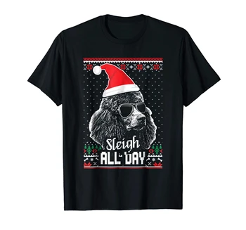 Smešno Pudelj Božič Sani ves Dan T-Shirt-moška T-Majica-Črna