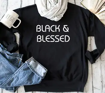Smešno Sezone Puloverji Vrh Krst Osebnost Instagram Inspirativno Slogan Črno in Blagoslovljen Majica Hipster Christian