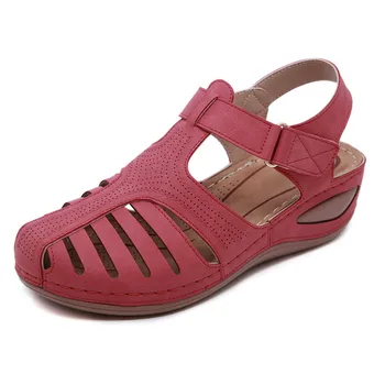 SNURULAN Ženske sandali; zbirka 2019; Poletni čevlji, izdelani iz umetnega usnja v vintage stilu; udobno mehko klin