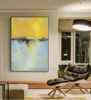 Sodobno abstraktno slikarstvo rumeno modro platno slikarstvo cuadros decoracion salon dekorativne slike oljno sliko za dnevno sobo
