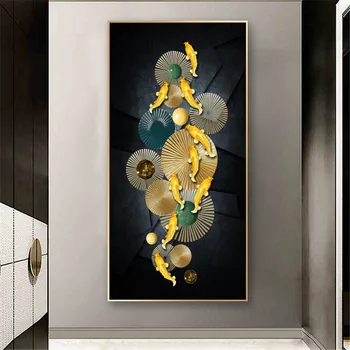 Sodobno Abstraktno Zlato Koi Rib Wall Art Platno Slikarstvo Krajine Ocean Plakatov in Fotografij Stenske Slike za Dnevna Soba Dekor