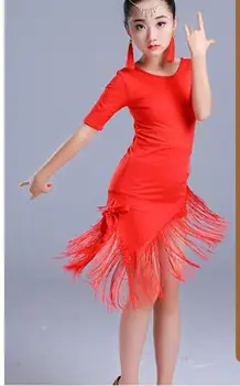 Sodobno Dekle latinski Ples Obleko Za Deklice, rdeče tang Ballroom Ples Obleka otroka Konkurence Dancewear Otroci Plesne obleke