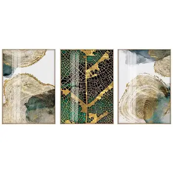 Sodobno Minimalistično Zlato Folijo Umetniške Zasnove Povzetek Črnilo Slikarstvo Fortune Drevo Plakat Ustvarjalne Trilogiji Dekorativni