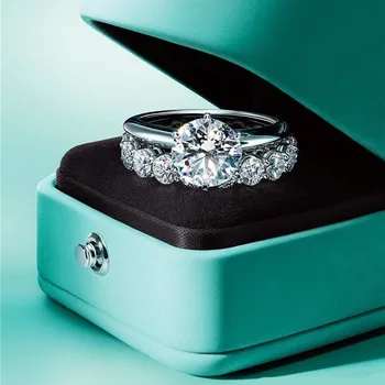 Solitaire Lab Diamond Obljuba Prstan nastavi Realno 925 sterling Srebro Angažiranost, Poročni Bend, Obroči Za Ženske Poročne Nakit
