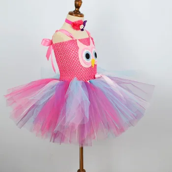 Sova Tutu Obleko za Deklice Baby Rojstni Kostum z Rožo Glavo 1. Rojstni dan Obleko Otroci Halloween Kostum 1-12Y