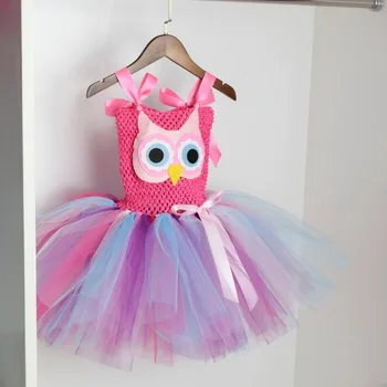 Sova Tutu Obleko za Deklice Baby Rojstni Kostum z Rožo Glavo 1. Rojstni dan Obleko Otroci Halloween Kostum 1-12Y